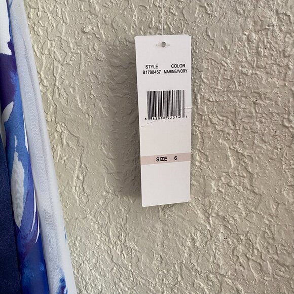 New Chetta B Maxi Dress 6 / 8 Watercolor Floral Navy Blue Winter White Gown NWT - Picture 5 of 13